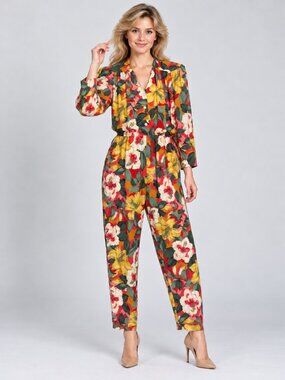 Vintage Carol Anderson California Floral Jumpsuit Hawaiian Tropical Size 9/10